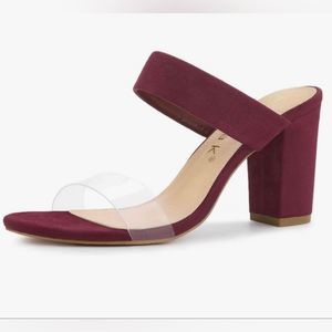 Allegra K Dual Clear Strap Block Heels Slides Sandal Burgundy size 11 NWOT